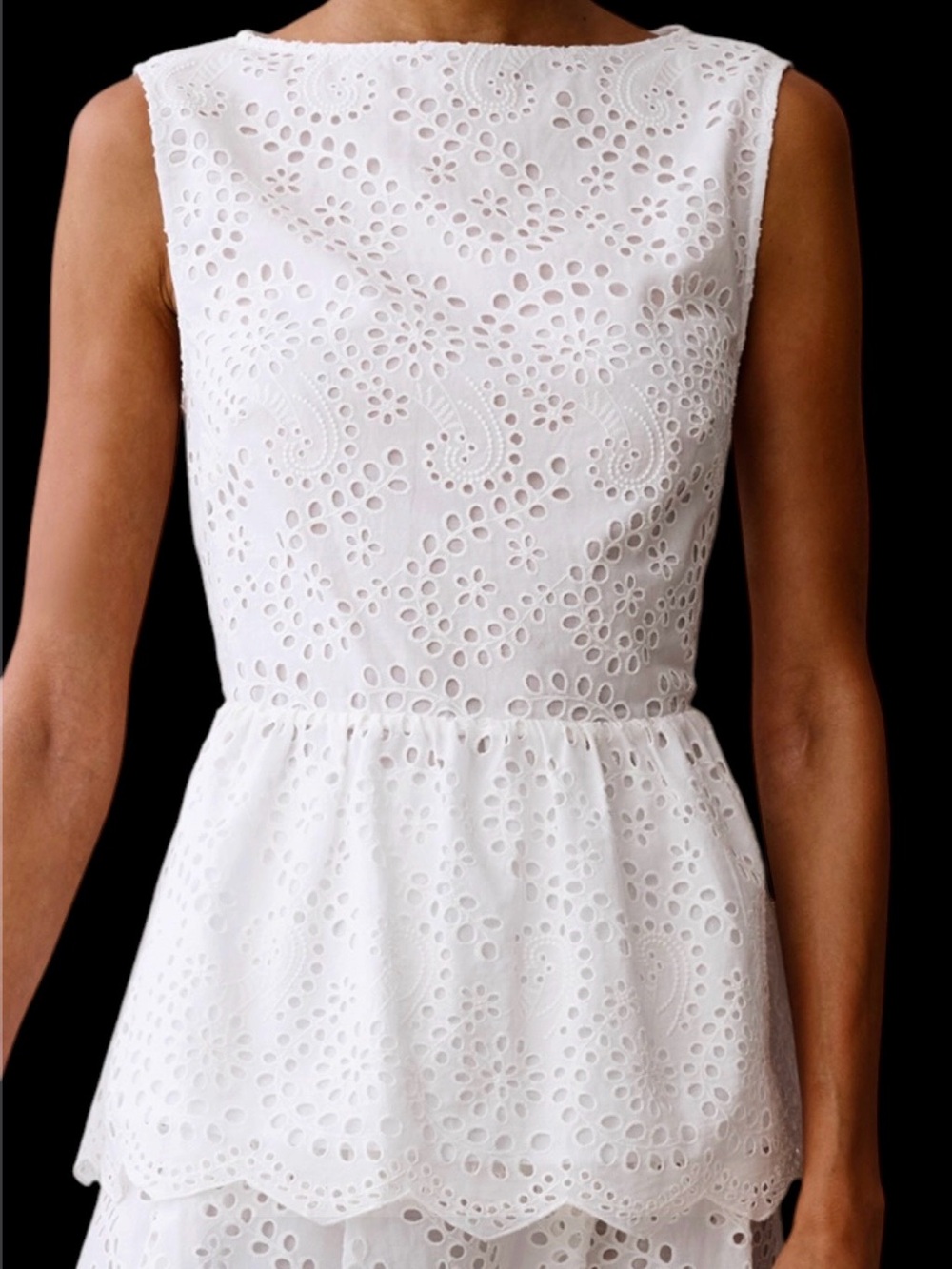Few Moda o.p.t. Pilar Cotton PeplumTop White Eyelet Sleeveless NWT